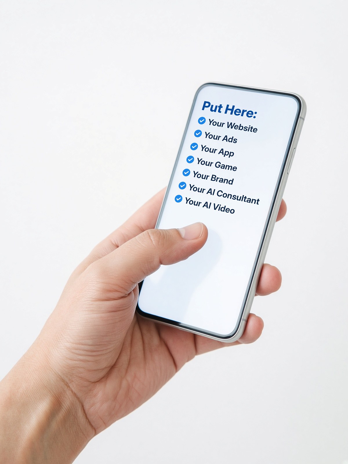 A hand holding a smartphone, no face in frame